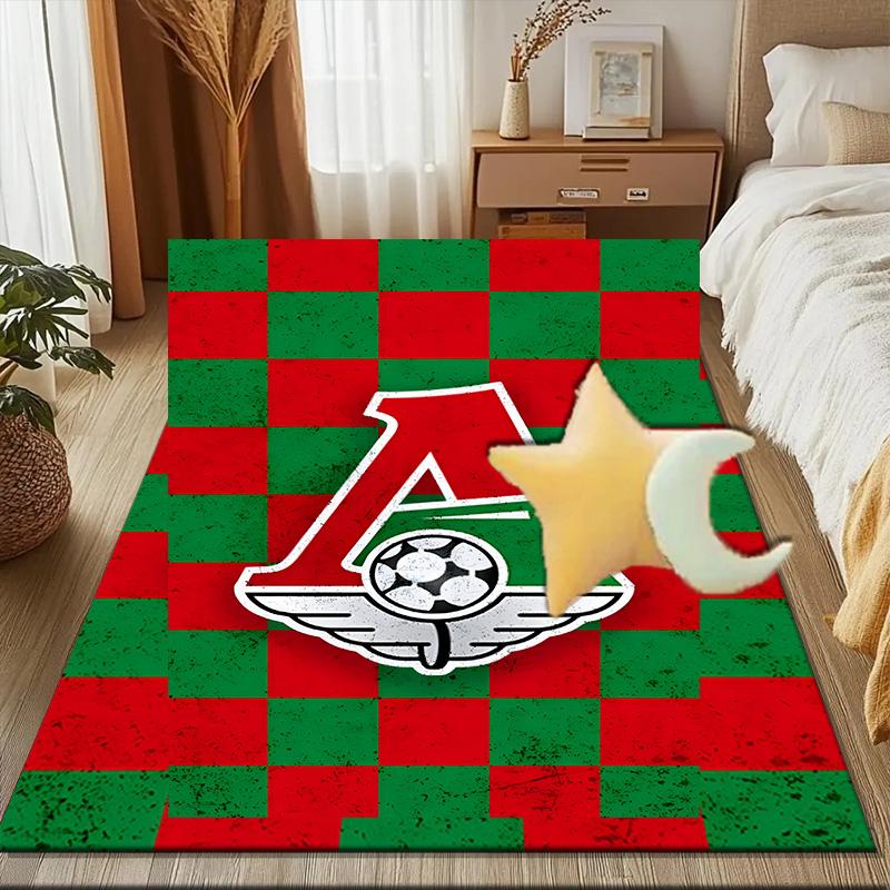 Green And Red Soccer Emblem Printed Office Carpet Chair Cushion Entryway Rug, Rugs for Living Room, Bedroom Christmas gifts