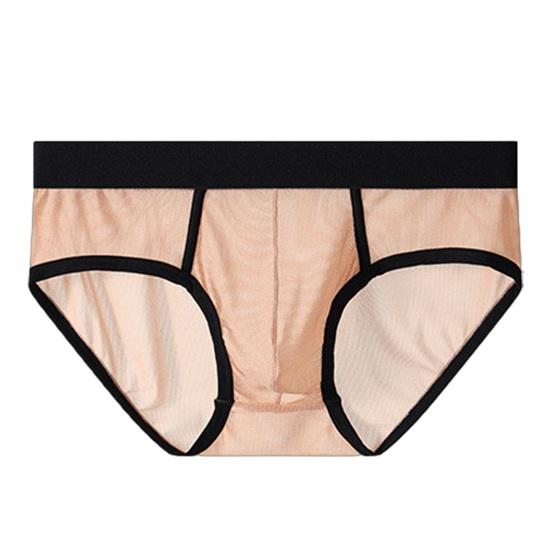Men Briefs Low Waist Thin Yarn Breathable Panties Perspective Mesh Solid Color Design Elastic Men Underwear