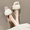 Pearl fluffy slippers women's summer wear 2025 new fashion versatile fairy style flat bottom one-word drag sandals