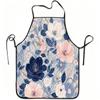 1pc Blue Pink Floral Pattern Print Apron, Durable and Easy To Clean, Adjustable Waistband, Polyester Material, for Kitchen Cooking, Gardening, Orchard