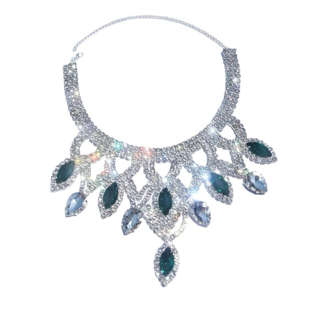 European And American Fashion Shiny Rhinestone Necklace Exquisite Multi-Colored Crystal Collarbone Chain Dinner Jewelry Necklace