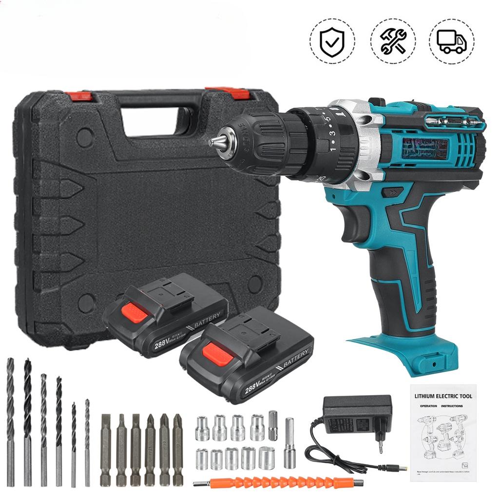 288VF 3 In 1 350 Nm 1/2" Hammer Drill With Drill Kit+Screwdriver Power Tool Rechargeable Cordless Drill Brushless Impact Driver