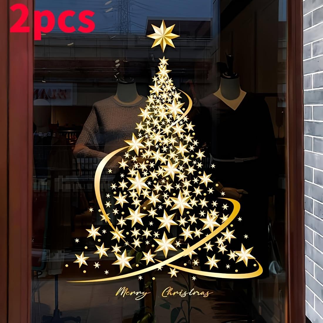 2 Pack Golden Christmas Tree Window Clings Stickers for Glass, DIY Static Wall Window Door Mural Showcase Decal Sticker