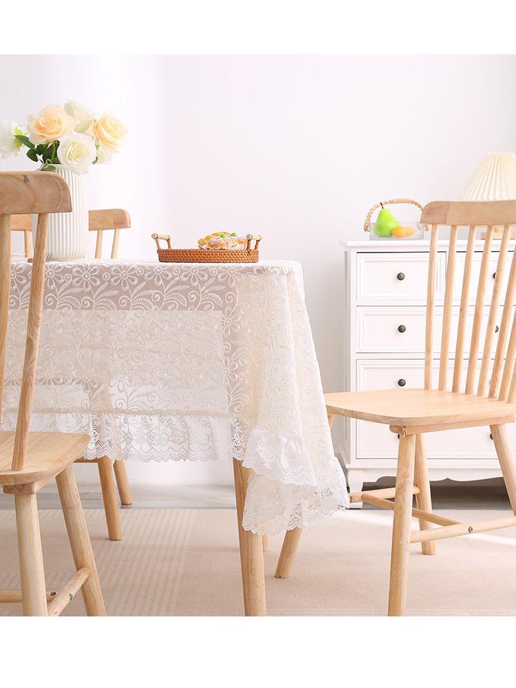 Rechteckige weiße Spitzentischdecke | Phönixschwanz-Blumenstickerei, Geeignet für Outdoor-Party, Empfang, Abendessen, Babyparty, Teeparty-Dekoration