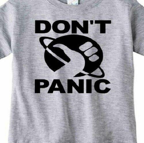 Don t Panic Thumb T shirt Tee Science Fiction Hitchhikers Guide to Galaxy M