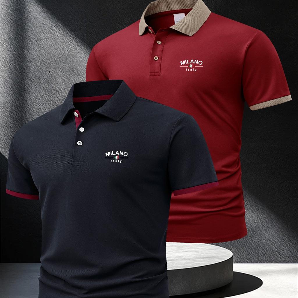 2Pcs Men's Outdoor Golf Polo Shirt, Mature Men's Business Casual Polo, Breathable, Comfortable, and Quick-Drying, Suitable for Spring and Summer