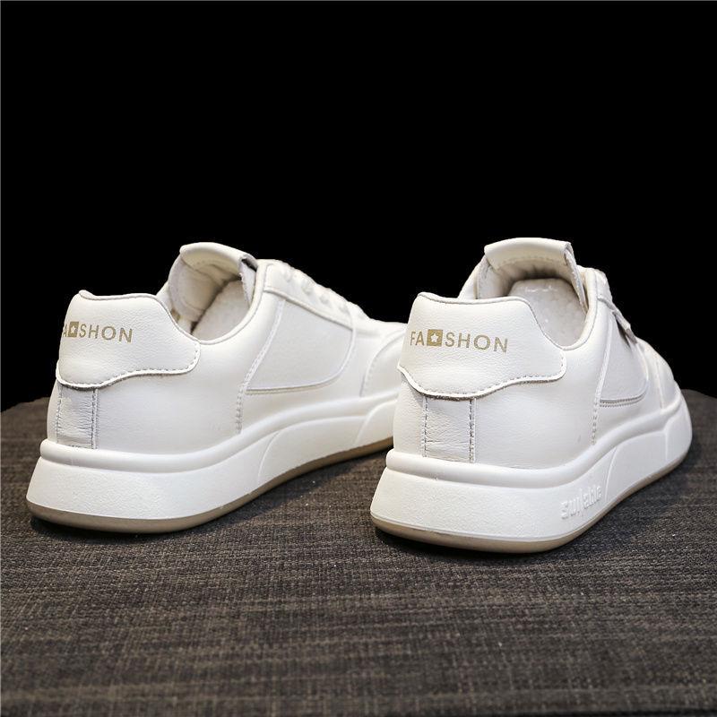 Women's Versatile Thick-Soled White Leather Sneakers for Spring & Autumn - Casual Sports & Skate Shoes