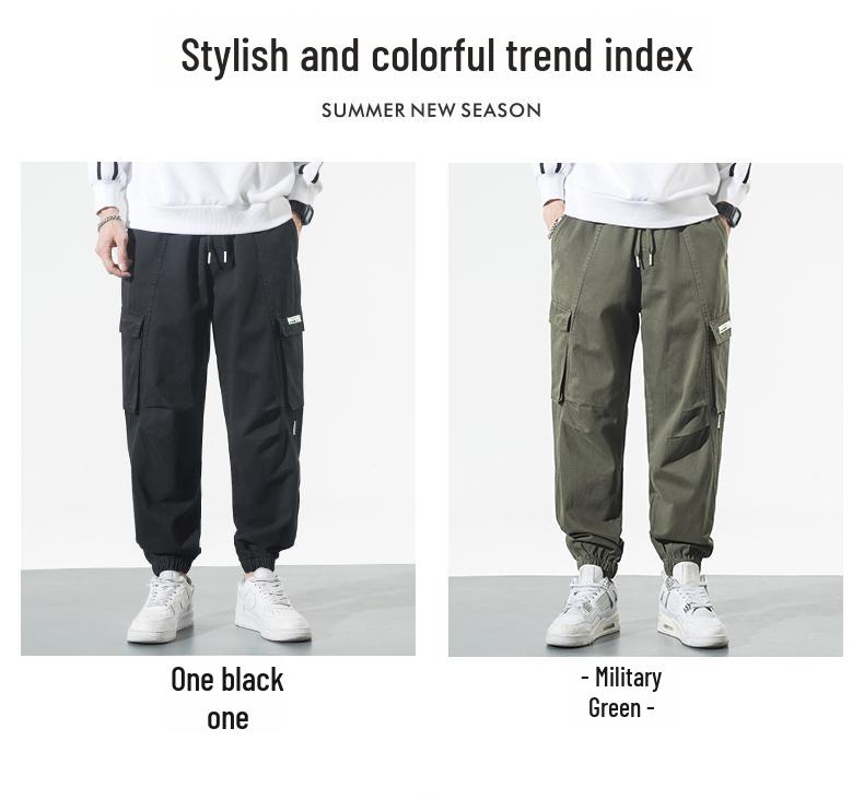 Lingrui Japanese Men's Loose Fit Trendy Wide-Leg Elastic Waist Multi-Pocket Overalls