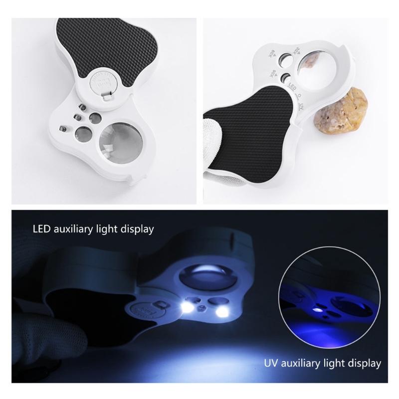30X 60X 90X Jewelers Foldable Pocket Magnifier Magnifying Glass with Led Uv Light Loupe Identification for Observations