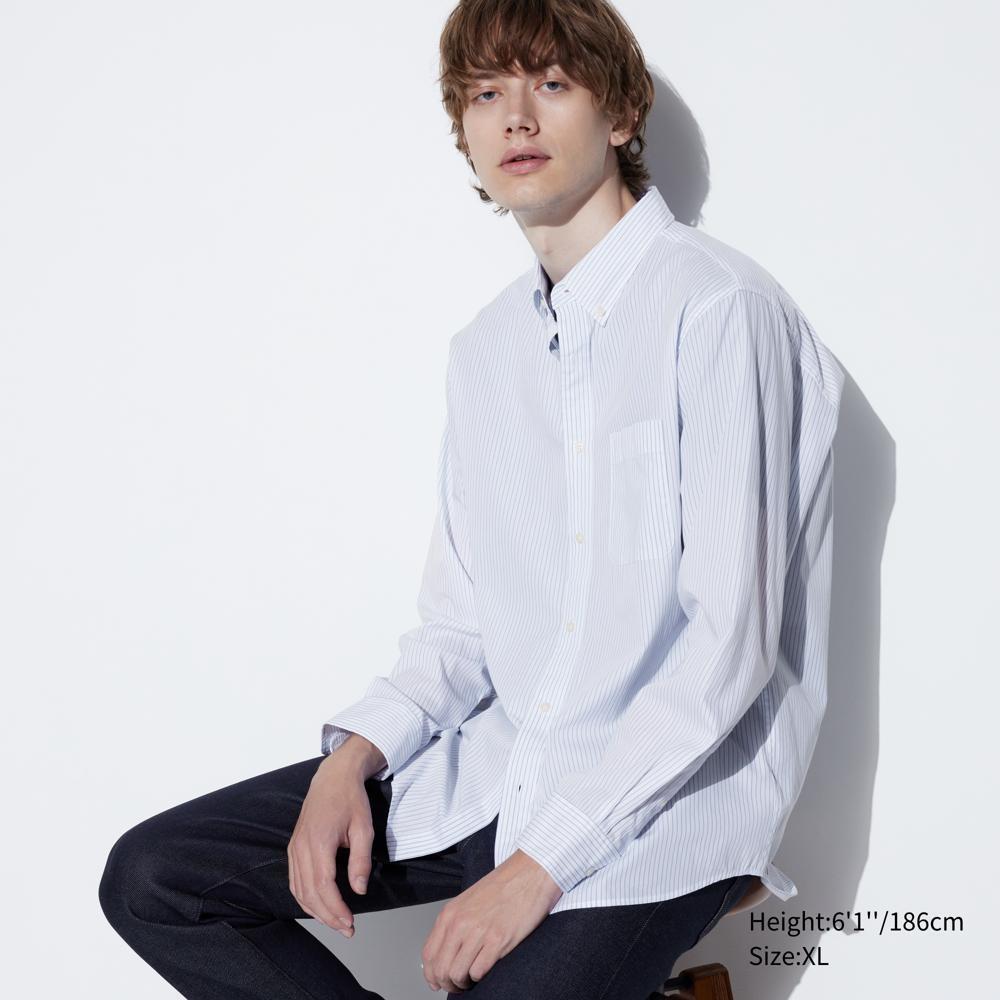 

UNIQLO Рубашка в широкую полоску из очень тонкого хлопка (длинный рукав) В