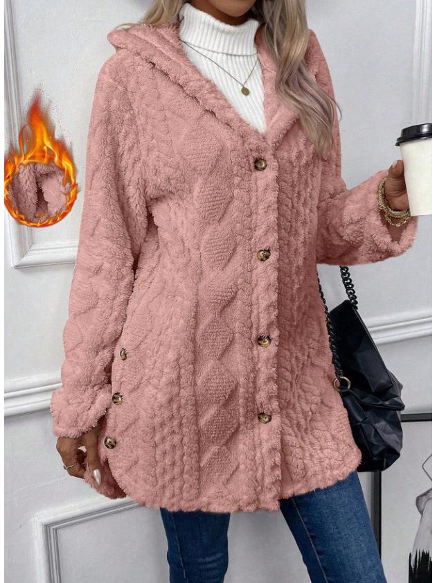 2026 Autumn/Winter Solid Color Hooded Cardigan: Casual Button Long Sleeve Jacket for Europe and America