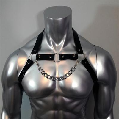 Fetish Muži Sexuální hrudník Kožený postroj Nastavitelný BDSM Gay Body Bondage Popruh Rave Gay oblečení pro dospělé