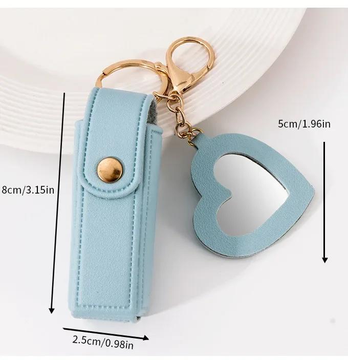 Custom Logo Name Key Chain Ring Small Versatile Keyring New Portable Lipstick Bag Packet Heart Mirror Keychain Mini Leather Gift