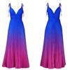 Plus Size Women V Neck Sexy High Waist Gradient Pleated Long Evening Dress
