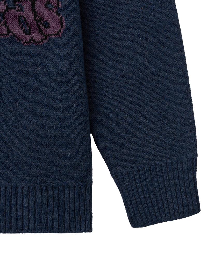 STANDARDERROR 87-Stan191 Art Lettering Oversized Jacquard Knit Navy
