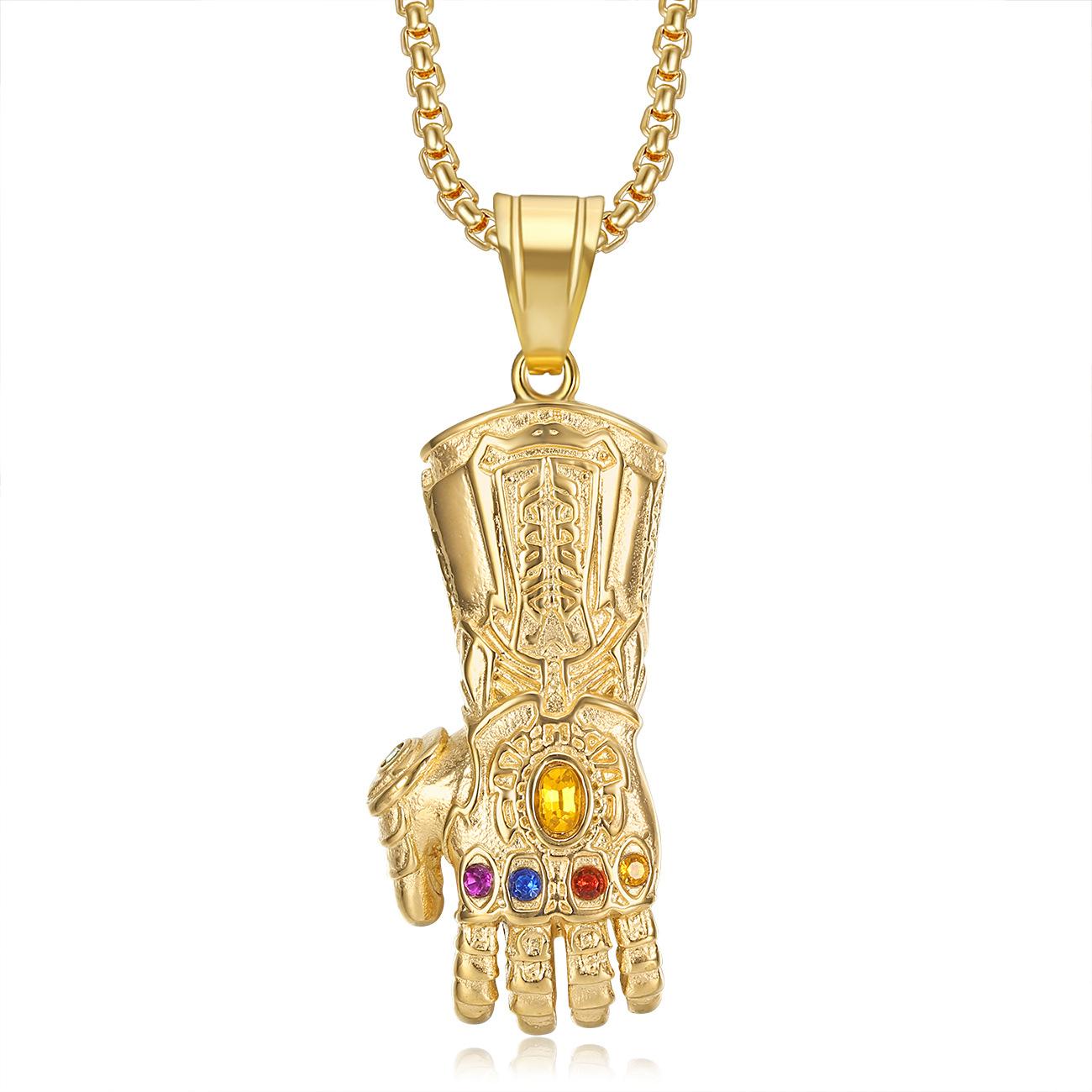 2026 Jewelry 18K Gold Plated with Diamonds Avengers Thanos Gloves Pendant Necklace 3MM+60CM