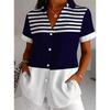 Women's Shirt Short Sleeve Shirt Button Down Blouse Geometric Pattern Printed Daily Casual Collar Regular Tops Daily  Summer Spring