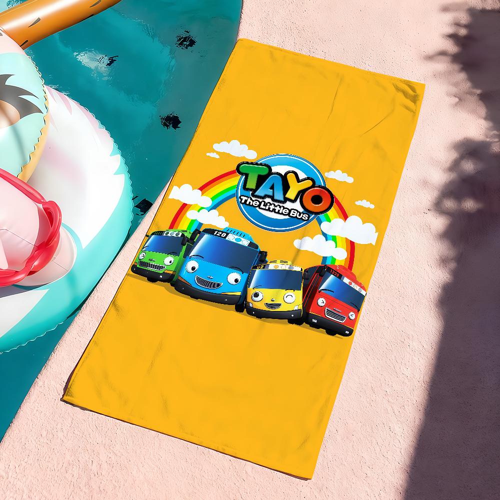 Cartoon T-Tayo The L-little B-Bus Towel Drying Bath Towel Applicable To Light Swimming Camping Yoga Beach Out
