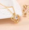 Four-Leaf Clover Diamond Pendant Necklace with Zirconia and O-Chain, White Gold Plated Clavicle Chain