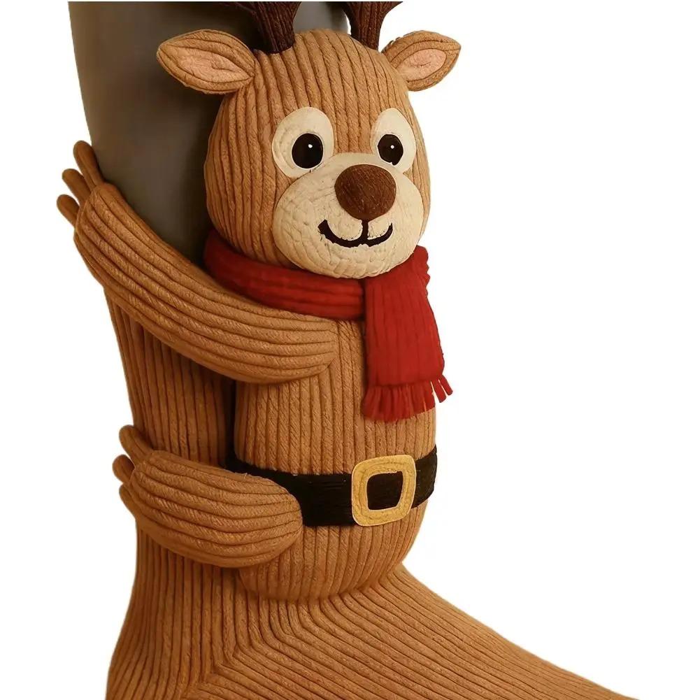 3D Pletené Zvířecí Ponožky Roztomilé Podlahové Ponožky Ručně Háčkované Dvojvrstvé Teplé Ponožky s Roztomilými Zvířátky Králíkem a Pandou Vánoční Dárky