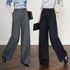 2026 Spring Women's Grey Wide-Leg High-Waisted Drapey Suit Pants, Floor-Length