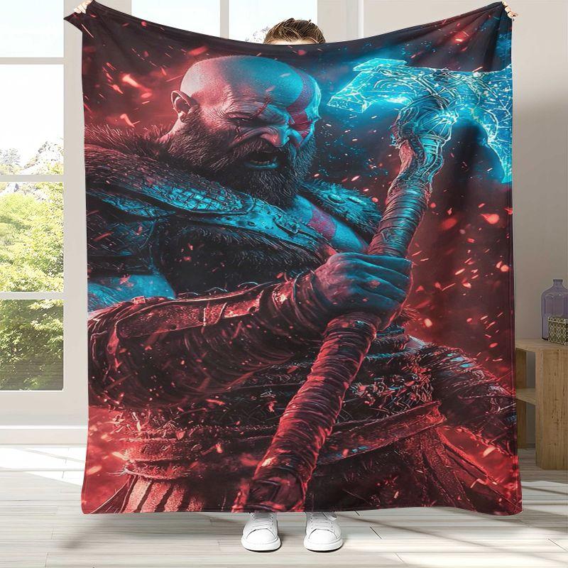 Classic God of War Games Kratos Flannel Blanket,Ultra Soft Plush Throw for Home Bedroom Bed Sofa Cover Office Camping Picnic