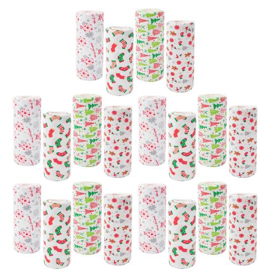 20Pcs Christmas Microfiber Cleaning Cloth Christmas Themed Print Tear-Away Reusable Paper Towel Super Absorbent Cleaning Sheets