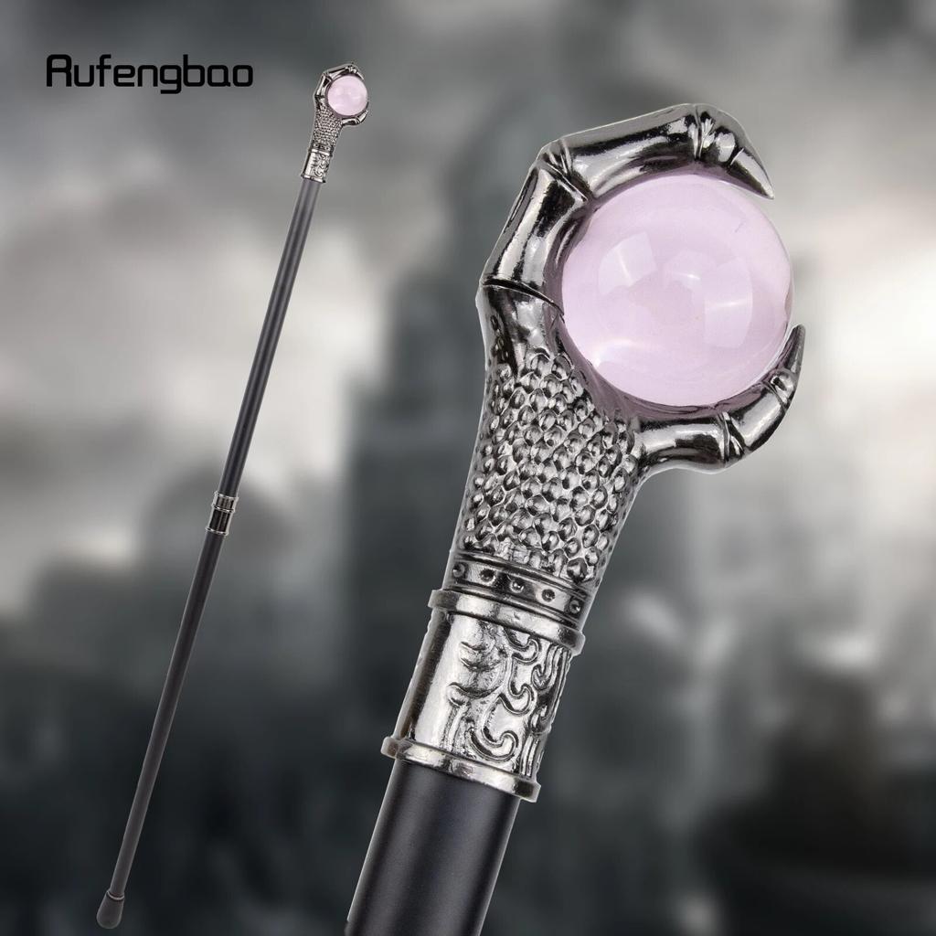 Dragon Claw Grasp Pink Glass Ball Silver Walking Cane Fashion Decorative Walking Stick Cosplay Cane Knob Crosier 93cm