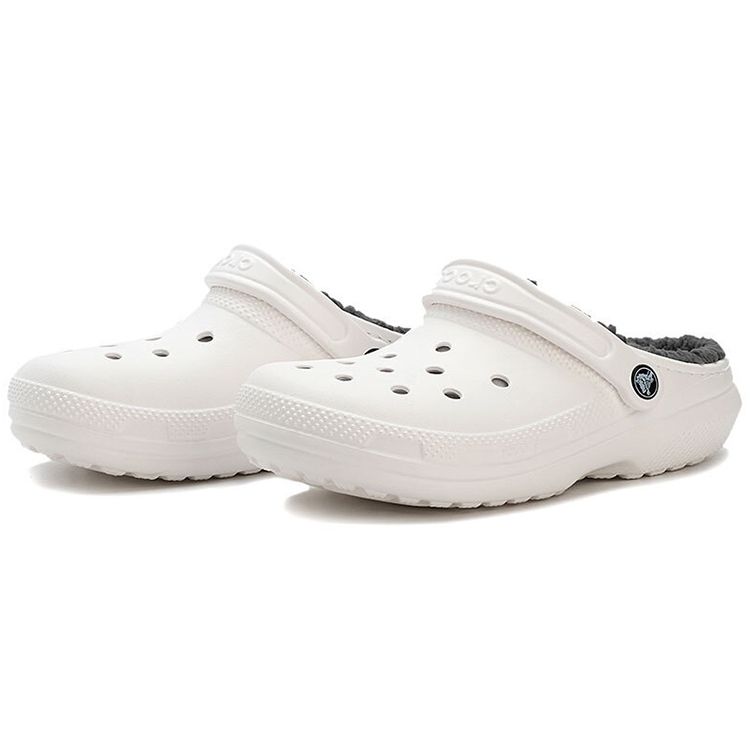 Crocs Unisex Classic Lined Clog White/Grey Warm Comfort Slip On 203591-10M