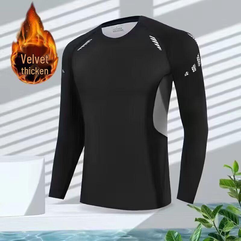 

Men s Quick-Drying Long-Sleeve Compression Sports Top, Fleece-Lined for Running, Fitness, and Training in Autumn/Winter. XXL