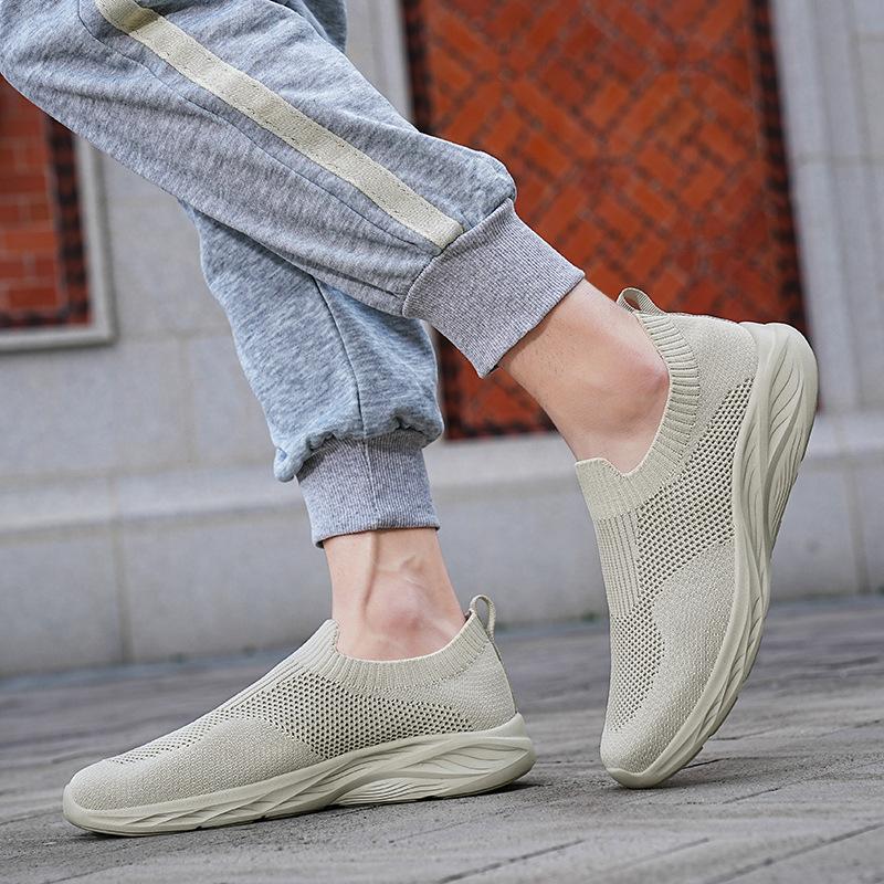 

Эластичные носки-туфли большого размера, летние кроссовки из дышащей сетки, повседневная спортивная мужская обувь на одной педали 48 бежевый