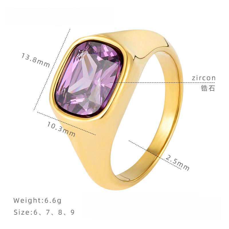 

Фиолетовое кольцо с крупным цирконом, титановая сталь, гальваническое покрытие, кольцо-стек, женский нишевый дизайн, средневековый 9