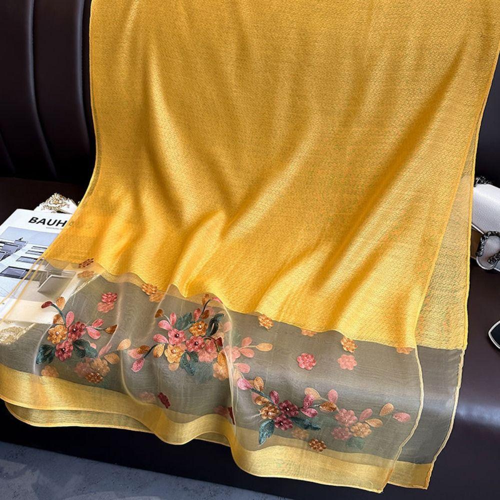 Flower Embroidery Women Hijab Shawls Large Shiny Lace Scarf Elegant Luxury Silk Scarf  Lady