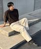 MINDBRIDGE Semi-Wide Denim-Like Full Elastic Waist Cream Pants