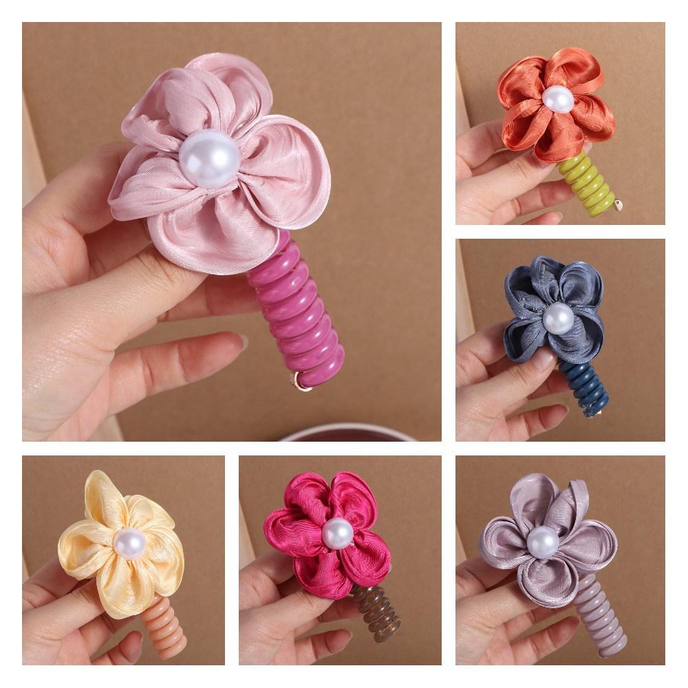 

Elastic Telephone Wire Hair Rope Straight Braid Hair Tie Telephone Line Headband Female/Children рожевий
