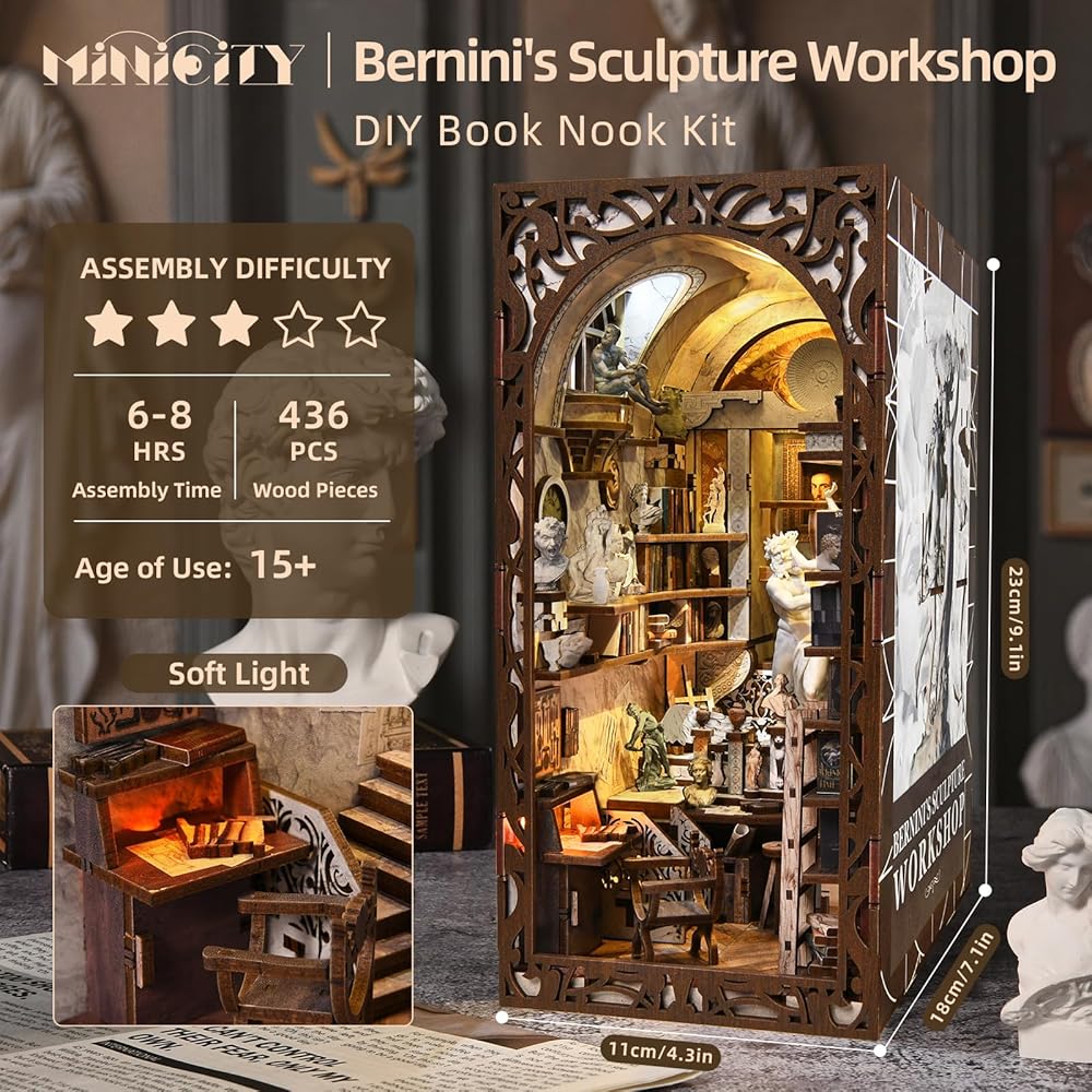 MiniCity DIY Book Nook Kit with LED Light - Dollhouse Miniature House Kit for Beginners and Teens