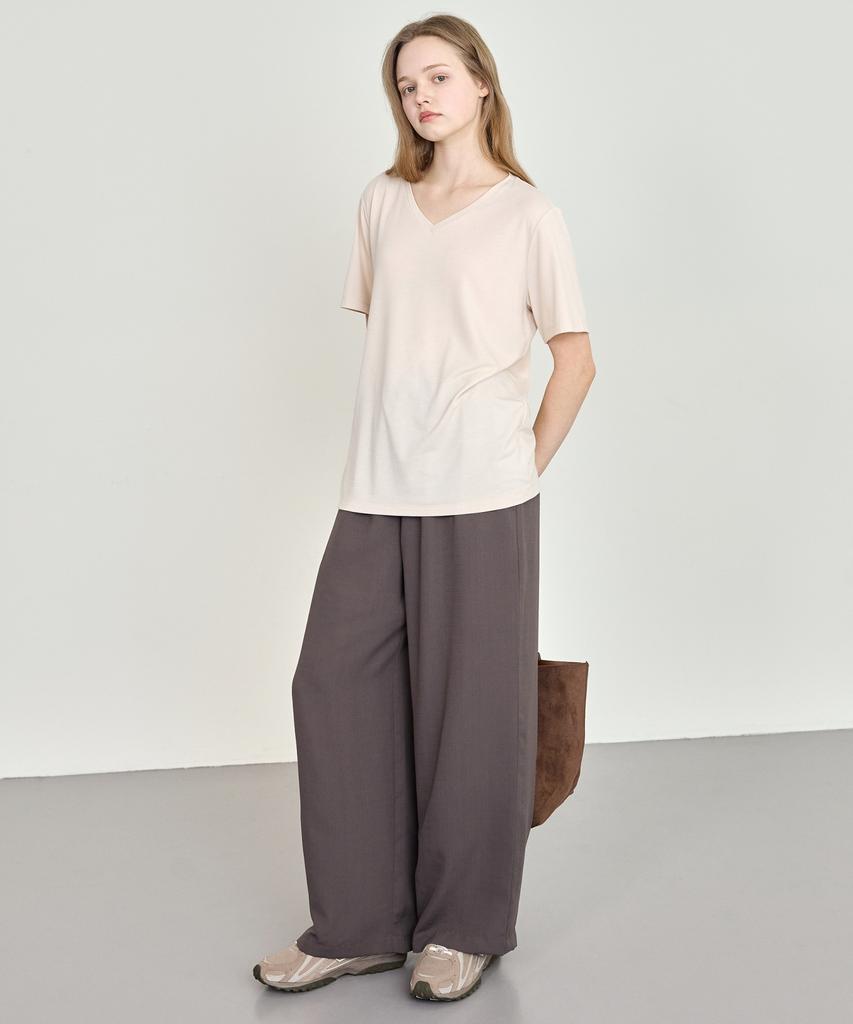 BASIC HOUSE Women'S Breathable Elastic Waist Wide Pants Melange Brown