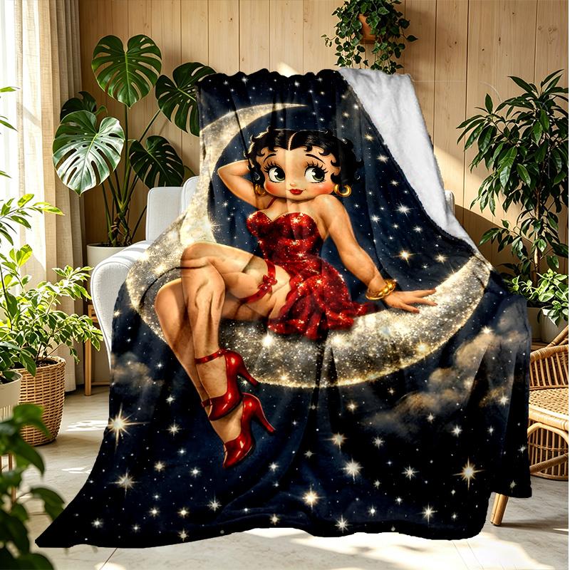 Betty Boop Pattern Blanket for Home Decoration, Bed, Sofa, Car Travel, Camping, Suitable for All Seasons, Birthday Christmas Gift