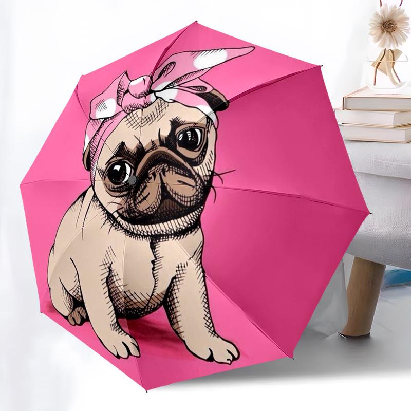Cartoon Pug Dog Umbrella Automatic Open/close, Sturdy Iron Frame & 8-Rib Structure, Umbrella for Women & Men, Christmas Gifts