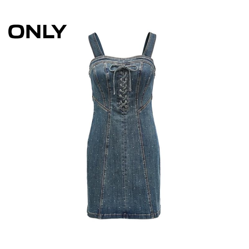 ONLY Women's 2024 Autumn Rhinestone Strappy Denim Mini Dress