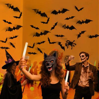 Halloween Bats Decorations Outdoor Indoor 3D Bat Stickers Horror Gothic Theme Paint-Safe Adhesive Waterproof Decals