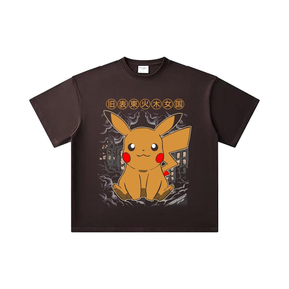 260 GSM Double Yarn 32 Count 100% Cotton Pokemon V22 Pikachu Print Unisex Heavy Cotton T Shirt
