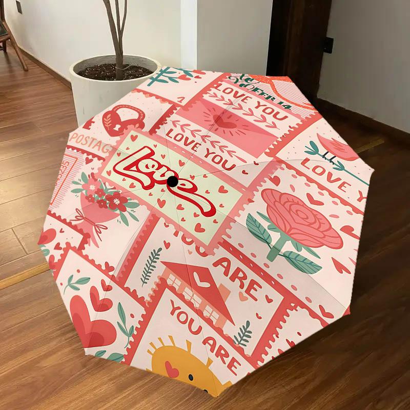 1pc Love Sunshine Automatic Open/Close Umbrella Compact Folding Umbrella with 8-Rib Shaft for Women/Men, Portable Travel Umbrella,1159S