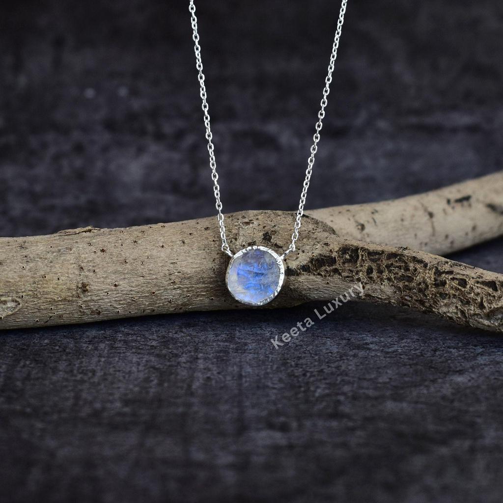 Genuine Raw Moonstone Necklace Raw Gemstone Necklace Healing Crystal Necklace Sterling Silver Necklace Handmade Necklace for Beginning