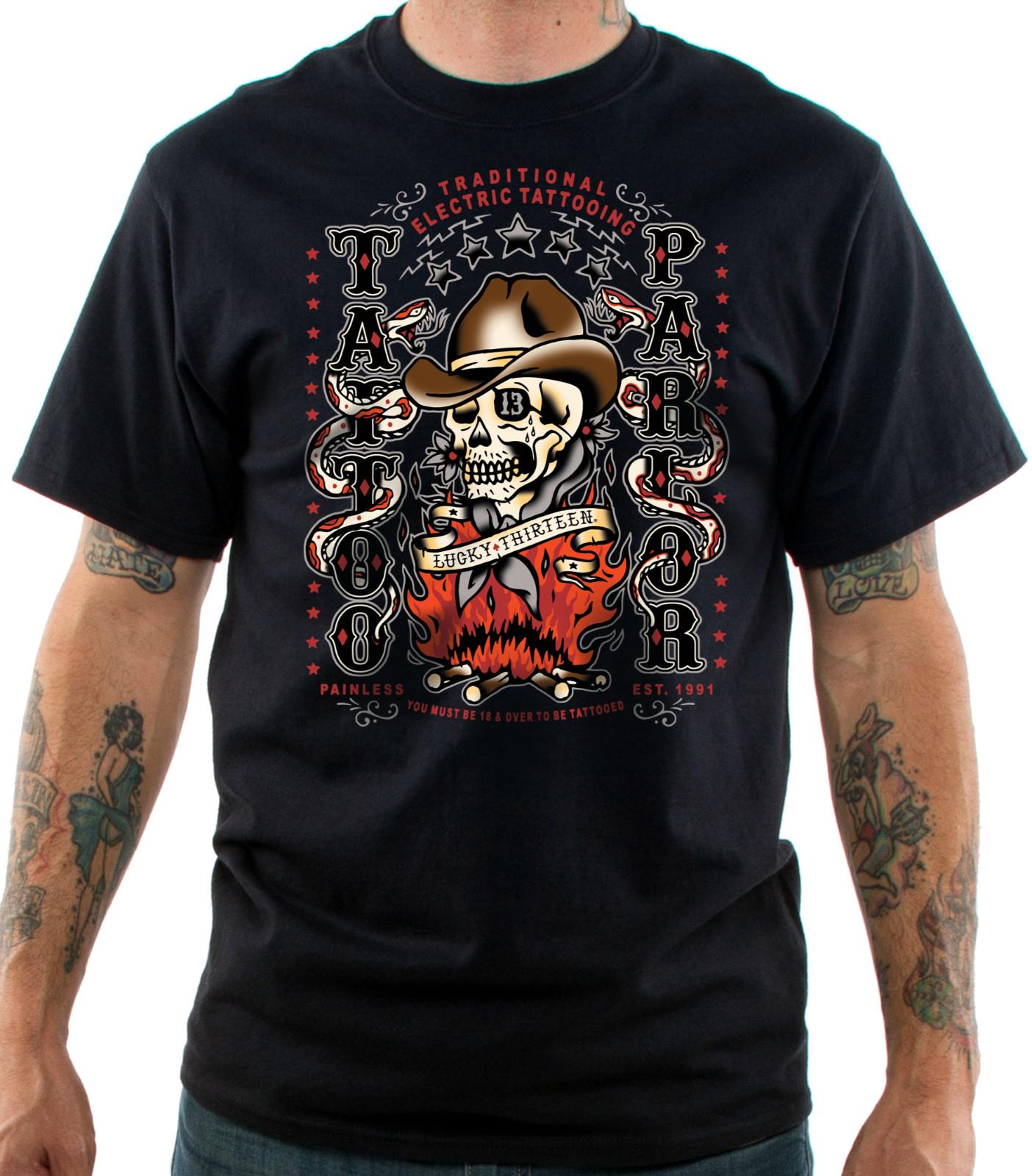 Lucky 13 Howdy Cowboy Dead Skeleton Wild West Biker Tattoo Parlor Shirt LM1000HY S разноцветный