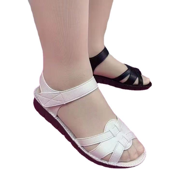 Women's Open Toe Wedge Sandals  Summer Shoes New Retro Hook&loop Flat Sandals for Women Outdoor Ladies Casual Sandalias