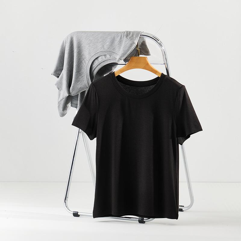 Women's Short Sleeve T-Shirt Crew Neck Lyocell Wool Acetate Blend Solid Color Elegant Commuter Casual Basic Top