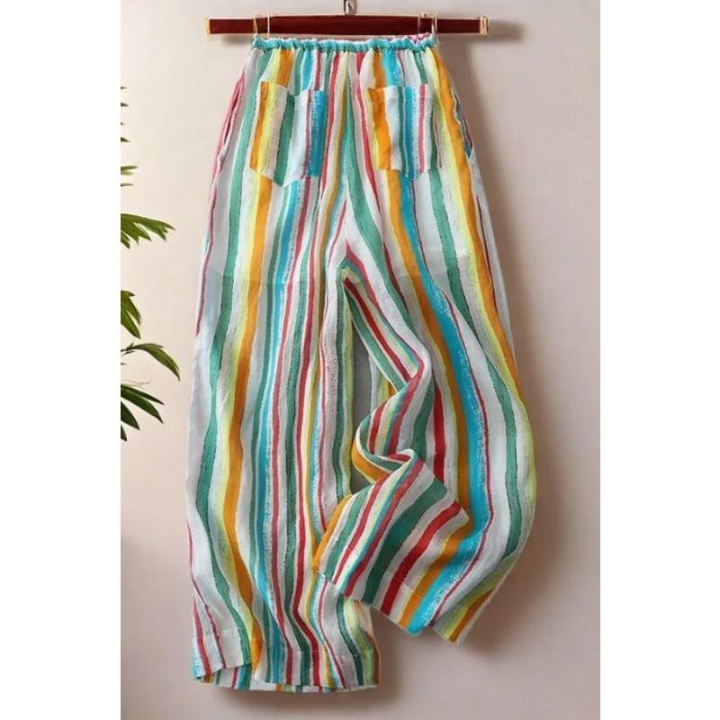 

Женские повседневные широкие брюки в разноцветную полоску M синий