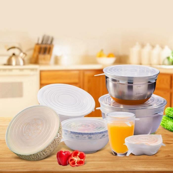 6Pcs Silicone Food Fresh-Keeping Cover Universal Bowl Refrigerator Microwave Sealed Cover-white