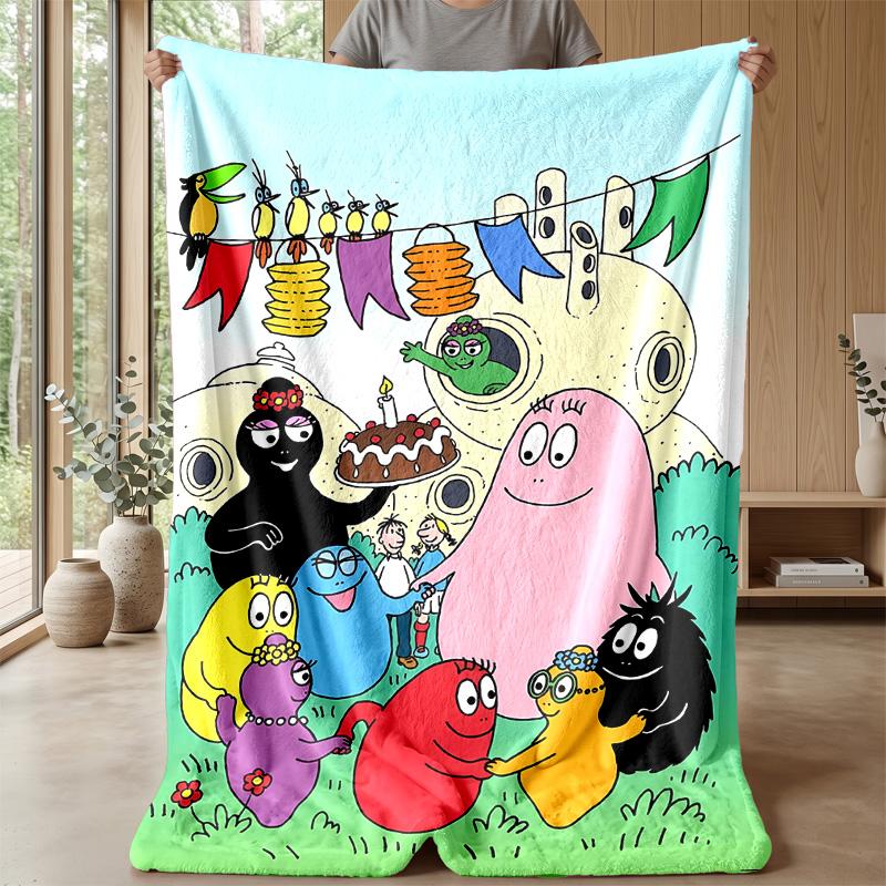 Barbapapa cartoonPrinted Flannel Blanket Cozy Skin-Friendly Warm Throw for Couch Bed Indoor Daily Use